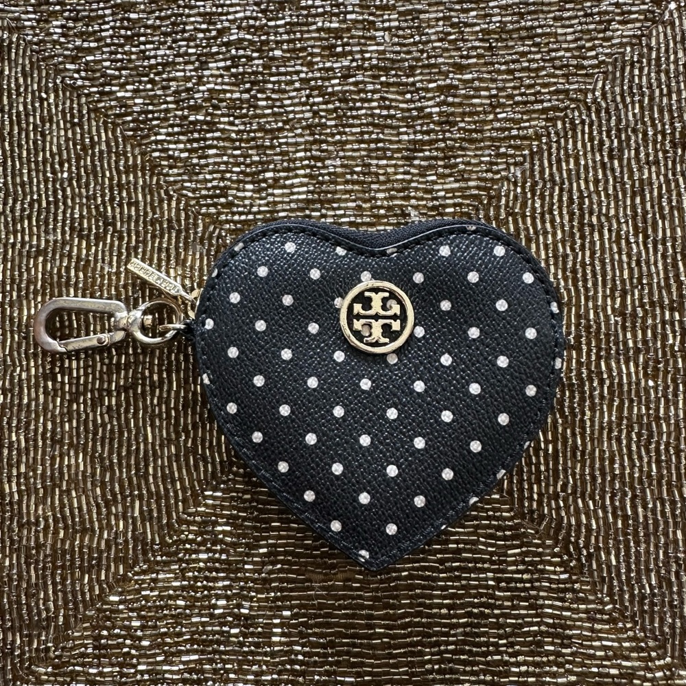 Tory Burch Black Polka Dot Heart Coin Purse